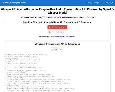 WhisperAPI screenshot